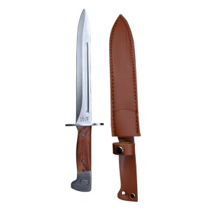 Cutit de vanatoare tip maceta AK-47 CCP, maner lemn, lama otel inoxidabil, teaca imitatie piele - Img 4