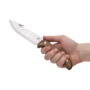 Cutit pentru curatare burti GTK1 BeaverCraft, lama fixa 12.5 cm, maner din lemn, teaca din piele naturala