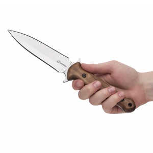 Cutit tactic cu dublu tais TLK2 BeaverCraft, lama 14 cm, teaca din piele de vaca, maner lemn nuc - Img 2