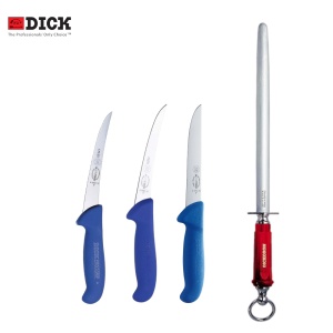 Set cutite profesionale germane F.Dick ERGOGRIP, 3 cutite si un masat DICKORON