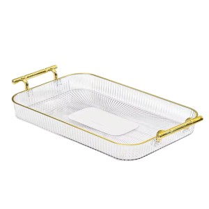 Tava servire dreptunghiulara cu manere si margini aurii, 32 cm