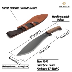 Maceta outdoor KKR1 BeaverCraft, lama otel carbon 29 cm, maner din lemn, teaca din piele naturala inclusa - Img 3