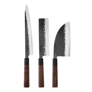 Set 3 cutite bucatarie forjate, maner Wa-handle japonez