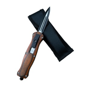 Briceag deschidere automata, lama cu dublu tais 7.3 cm otel carbon, husa protectie inclusa - Img 1