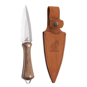 Cutit pumnal NCK1 BeaverCraft, lama cu dublu tais 7 cm, maner din lemn de nuc, teaca din piele naturala