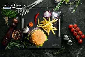 Platou ardezie patrat cu manere din inox, 30x30 cm, Cooking by Heinner - Img 2