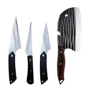 Set 3 cutite japoneze si un satar forjat, teaca din material textil individuala