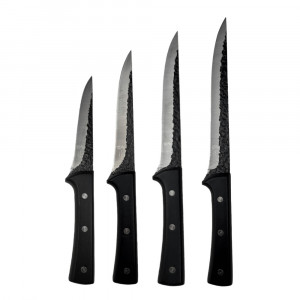 Set 4 cutite forjate manual, lama dreapta, maner din lemn, otel inoxidabil
