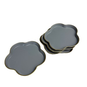 Set 4 farfurii copii, forma floare, margini aurii, 15 cm, Gri