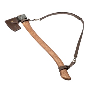 Topor forjat manual AX4 BeaverCraft, lama otel carbon 12.5 cm, maner din lemn de frasin, teaca din piele naturala - Img 2