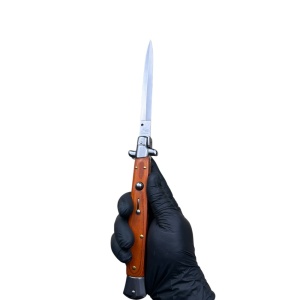 Briceag automat cu deschidere rapida AKC039, lama otel inoxidabil 14.6 cm, maner lemn, husa protectie inclusa - Img 3