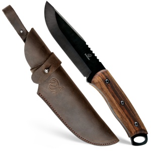 Cutit bushcraft BSH4 BeaverCraft, lama fixa 12.5 cm otel carbon, maner ergonomic lemn nuc, teaca din piele - Img 2