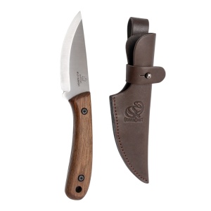 Cutit full tang drumetie BSH7 BeaverCraft, lama fixa otel carbon 9 cm, teaca din piele naturala, maner lemn