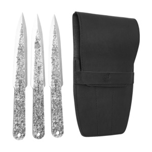 Set 3 cutite forjate manual BeaverCraft, lama otel 15 cm, teaca din piele naturala