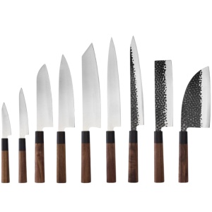 Set 9 cutite pentru bucatarie stil japonez, maner Wa-handle, Inox