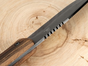 Cutit bushcraft BSH4 BeaverCraft, lama fixa 12.5 cm otel carbon, maner ergonomic lemn nuc, teaca din piele - Img 3