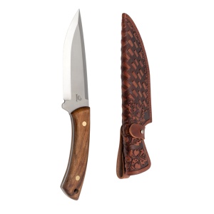 Cutit drumetie HGK1-Art BeaverCraft, lama din otel carbon 14 cm, teaca din piele, maner din lemn de nuc