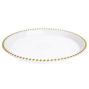 Tava pentru servire rotunda, margini aurii, 35 cm, Alb