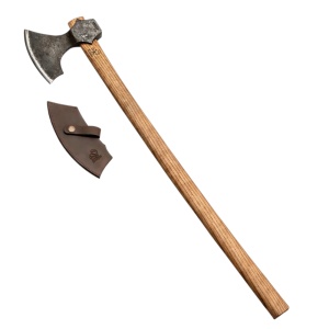 Topor pentru despicat lemne AX5 BeaverCraft, lama otel carbon 15 cm, teaca protectie piele naturala