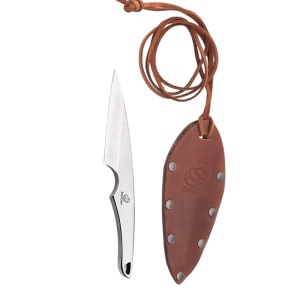 Cutit cu teaca pentru gat NCK2 BeaverCraft, lama otel 7 cm, teaca din piele de vaca