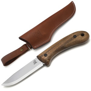 Cutit full tang BSH2 BeaverCraft, lama otel carbon 10 cm, maner din lemn de nuc, teaca din piele de vaca - Img 2