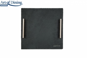Platou ardezie patrat cu manere din inox, 30x30 cm, Cooking by Heinner