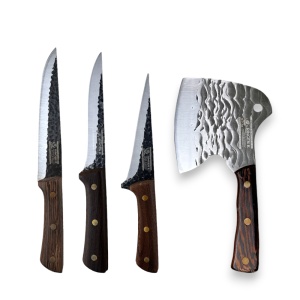 Set 3 cutite cu maner din lemn si un satar otel carbon, RINGEN K