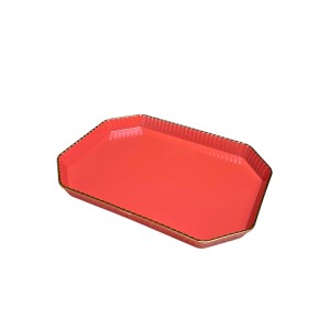 Set farfurii dreptunghiulare, 4 piese, margini aurii, 21,5x14,5 cm, Rosu