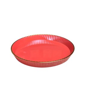 Set farfurii rotunde, margini aurii, 4 piese, 15 cm, Rosu