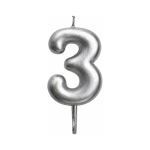 Rođendanska svećica Mini Elegant srebrna broj 3 visine 6–7 cm za dekoraciju torte