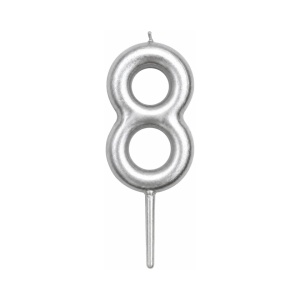 Rođendanska svećica Mini Elegant srebrna broj 8 visine 6–7 cm za dekoraciju torte