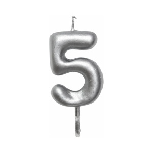 Rođendanska svećica Mini Elegant srebrna broj 5 visine 6–7 cm za dekoraciju torte