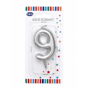 Rođendanska svećica Mini Elegant srebrna – Broj 9