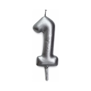 Rođendanska svećica Mini Elegant srebrna broj 1 visine 6–7 cm za dekoraciju torte