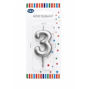 Rođendanska svećica Mini Elegant srebrna – Broj 3