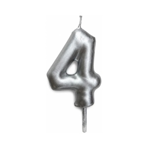 Rođendanska svećica Mini Elegant srebrna broj 4 visine 6–7 cm za dekoraciju torte
