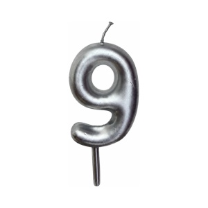 Rođendanska svećica Mini Elegant srebrna broj 9 visine 6–7 cm za dekoraciju torte
