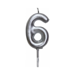 Rođendanska svećica Mini Elegant srebrna broj 6 visine 6–7 cm za dekoraciju torte