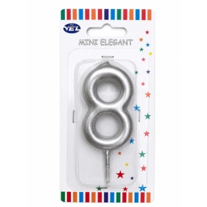 Rođendanska svećica Mini Elegant srebrna – Broj 8