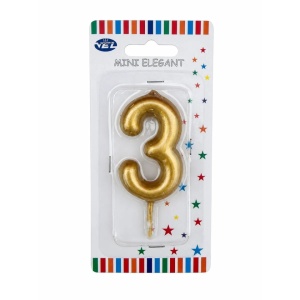 Rođendanska svećica Mini Elegant zlatna – Broj 3