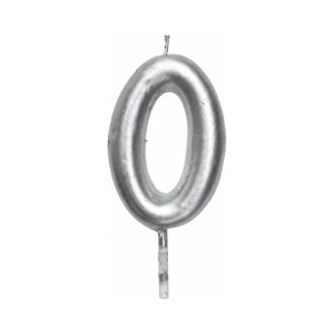 Rođendanska svećica Mini Elegant srebrna broj 0 visine 6–7 cm za dekoraciju torte