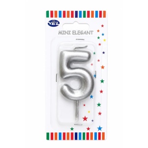 Rođendanska svećica Mini Elegant srebrna – Broj 5
