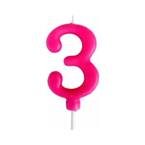 Rođendanska svećica Mini Elegant roza broj 3 visine 6–7 cm za tortu