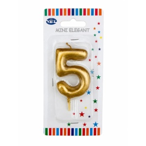 Rođendanska svećica Mini Elegant zlatna – Broj 5