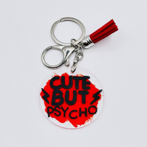 Breloc acrilic pictat manual Cute but Psycho