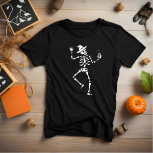 Tricou unisex Drinking Skeleton negru