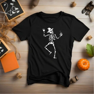 Tricou unisex Drinking Skeleton negru