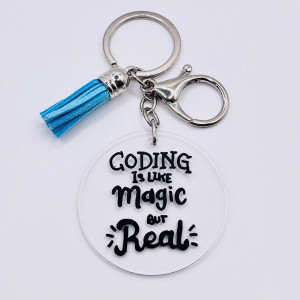 Breloc acrilic pictat manual Coding Is Like Magic