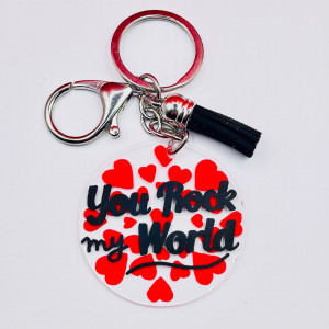 Breloc acrilic pictat manual You Rock My World