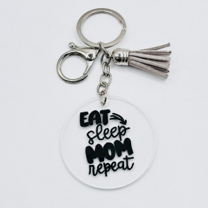 Breloc acrilic pictat manual Eat, Sleep, Mom, Repeat
